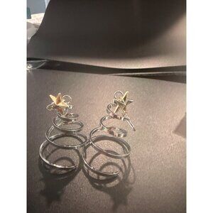 Silver Spiral Christmas Tree Earrings With Gold Star Hook Earrings